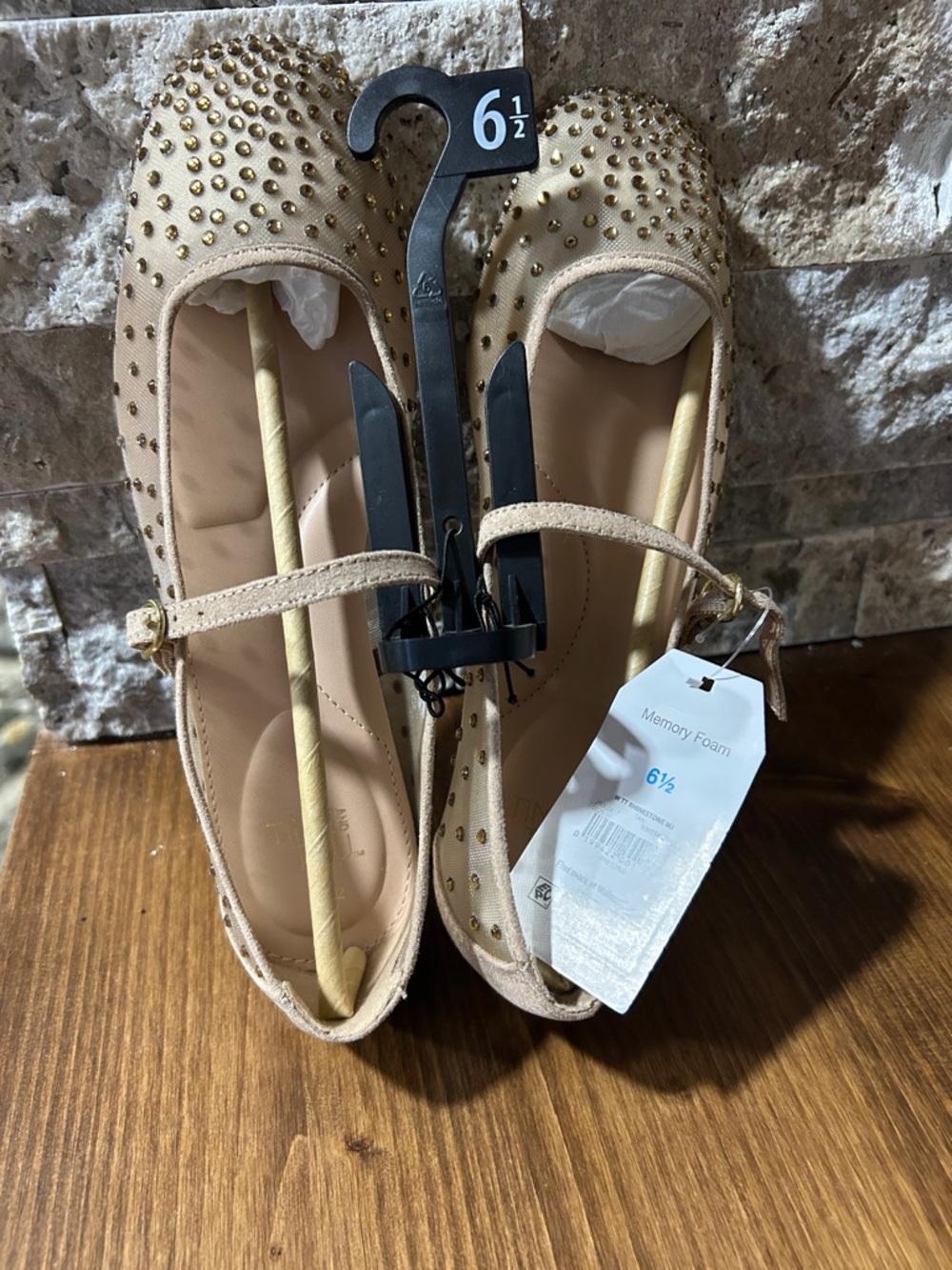 Time and Tru Nude/Beige Studded Mary Jane Flats - Size 6.5